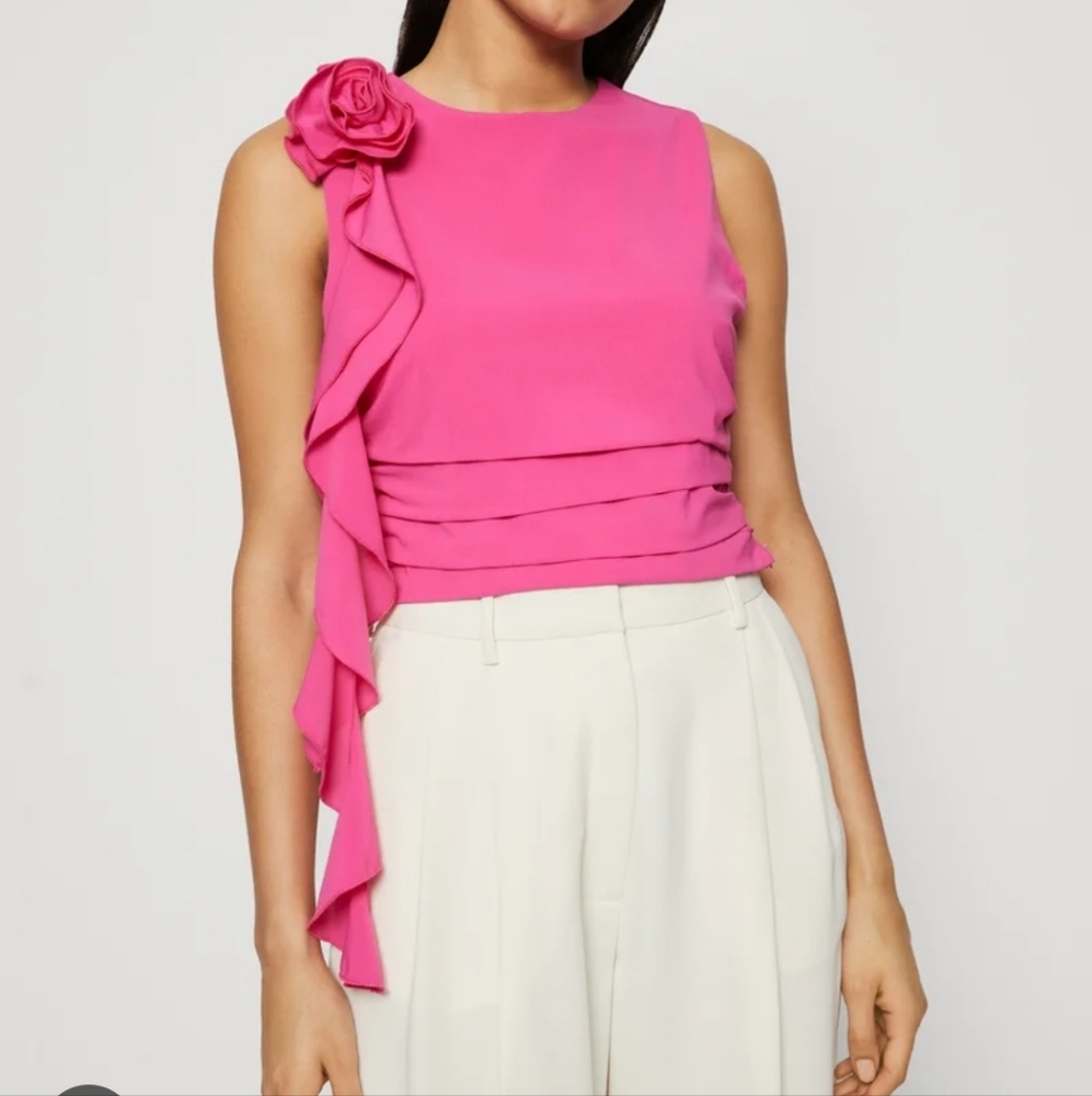 Abercrombie Rosette Ruffle Top In Pink